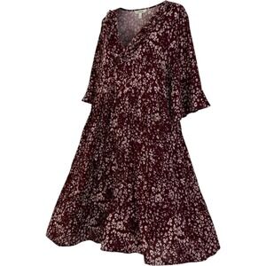 Torrid Mini Slub Ruffle Neckline Dress Burgundy Plus size 3X